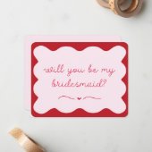 Chic Modern Red & Pink Trendy Bridesmaid Vorschlag Mitteilungskarte (Vorderseite/Rückseite Beispiel)