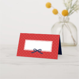 Chic Modern Red Polka Dot mit Blue Ribbon Platzkarte