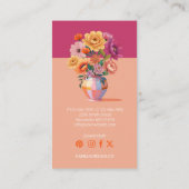 Chic Modern Retro Checkered Vase & Bold Florals Visitenkarte (Rückseite)