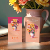 Chic Modern Retro Checkered Vase & Bold Florals Visitenkarte