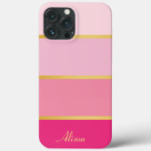 Chic Modern rosa Streifen Gold Name Case-Mate iPhone Hülle (Rückseite)