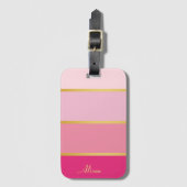 Chic Modern rosa Streifen Gold Name Gepäckanhänger (Vorderseite Vertikal)