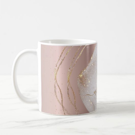 Chic Modern Rose Gold Glitzer Monogram Script Name Kaffeetasse (Links)