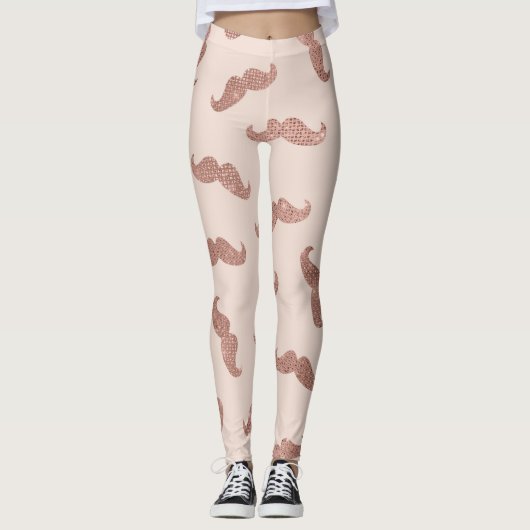 Chic Modern Rose Gold Pink Glitzer Mustaches Leggings (Vorderseite)