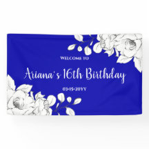 Chic Modern Royal Blue White Floral Geburtstag