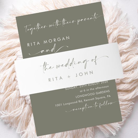 Chic Modern Sage Green Wedding Einladungsbanderole