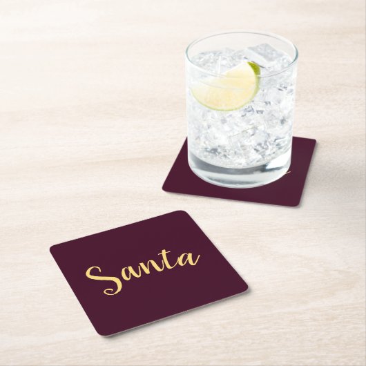 Chic Modern "Santa" Script auf festlichem Burgundy Rechteckiger Pappuntersetzer (Vor Ort)