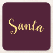 Chic Modern "Santa" Script auf festlichem Burgundy Rechteckiger Pappuntersetzer (Vorderseite)
