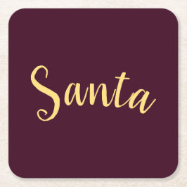 Chic Modern "Santa" Script auf festlichem Burgundy Rechteckiger Pappuntersetzer