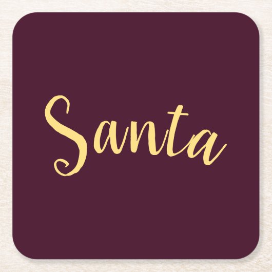 Chic Modern "Santa" Script auf festlichem Burgundy Rechteckiger Pappuntersetzer (Vorderseite)