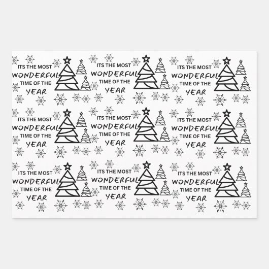 Chic Modern Schwarz-weiß fröhliches Weihnachtsgesc Geschenkpapier Set (Vorderseite 3)