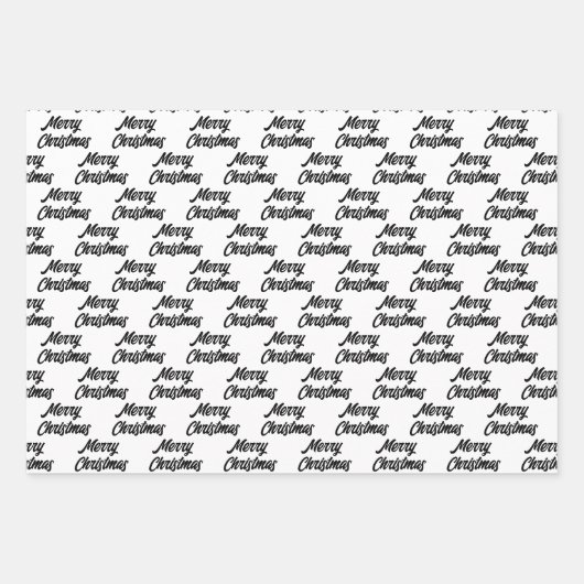 Chic Modern Schwarz-weiß fröhliches Weihnachtsgesc Geschenkpapier Set (Vorderseite)