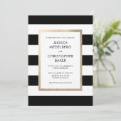 Chic Modern Schwarz-weiß Stripe Rose Gold Wedding Einladung (Stehend Vorderseite)