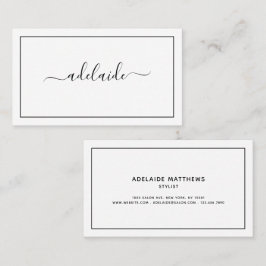 Chic Modern Schwarz-weiße Friseurschrift Visitenkarte