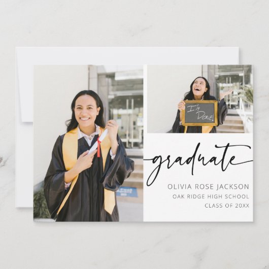 Chic Modern Script 2 Foto Abschluss Ankündigung (Vorderseite)