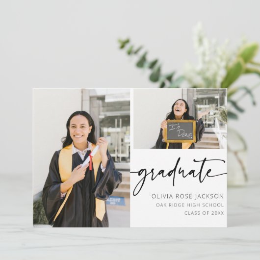 Chic Modern Script 2 Foto Abschluss Ankündigung (Stehend Vorderseite)