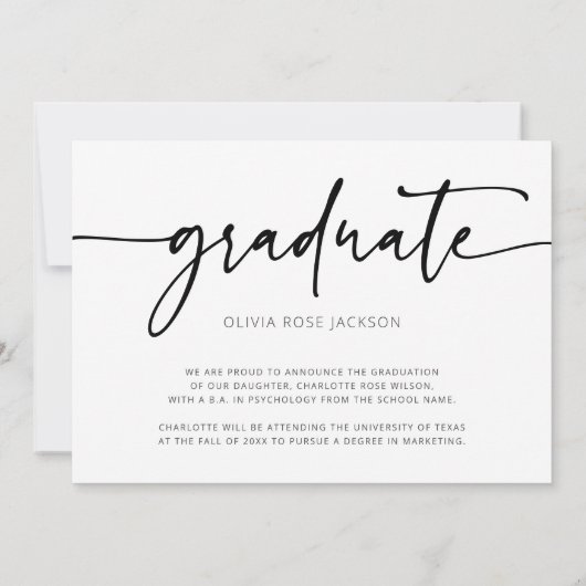 Chic Modern Script 2 Foto Abschluss Ankündigung (Rückseite)