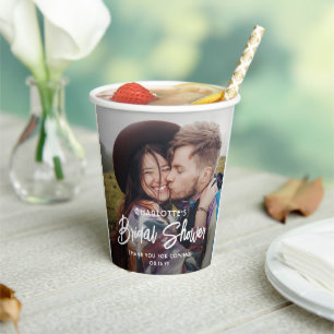 Chic Modern Script 2 Foto Minimales Brautparty Pappbecher