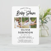 Chic Modern Script 4 Foto Minimal Babydusche Einladung (Stehend Vorderseite)
