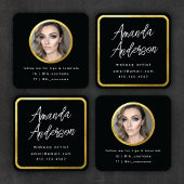Chic Modern Script Black + Gold Foto Quadratische Visitenkarte