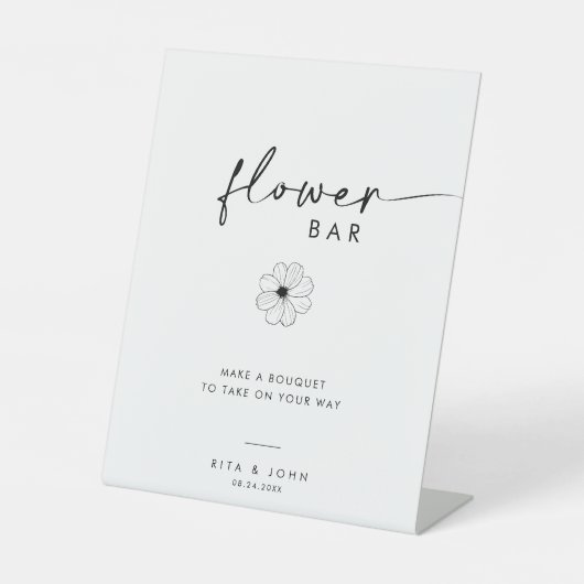 Chic Modern Script Blume Bar Wedding Sign Sockelschild (Vorderseite)