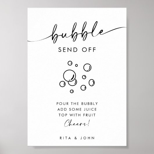 Chic Modern Script Bubbly Bar Wedding Sign Poster (Vorne)