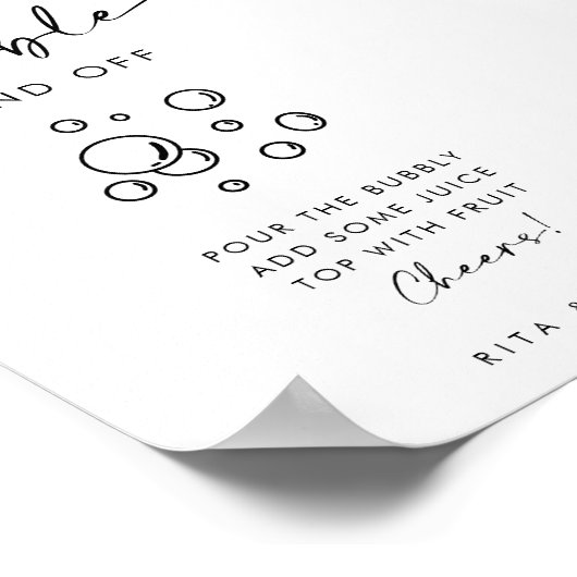 Chic Modern Script Bubbly Bar Wedding Sign Poster (Ecke)