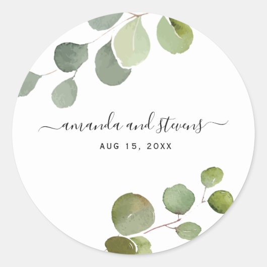 Chic Modern Script Eucalyptus Wedding Sticker (Vorderseite)