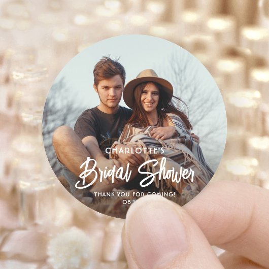Chic Modern Script & Foto Brautparty Vielen Dank Runder Aufkleber