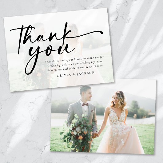 Chic Modern Script Foto Wedding Dankeskarte