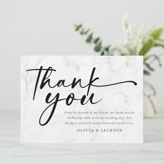 Chic Modern Script Foto Wedding Dankeskarte (Stehend Vorderseite)