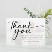 Chic Modern Script Foto Wedding Dankeskarte (Stehend Vorderseite)