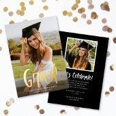 Chic Modern Script Grad Foto Abschluss Gold Folieneinladung
