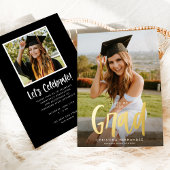 Chic Modern Script Grad Foto Abschluss Gold Folieneinladung