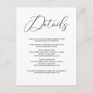 Chic Modern Script Hochzeitsdetails Einschließen Begleitkarte