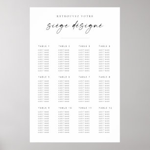 Chic Modern Script Hochzeitsdiagramm   Französisch Poster
