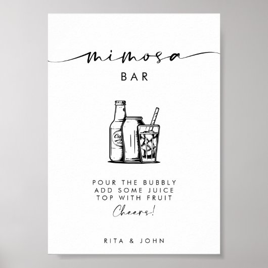 Chic Modern Script Mimosa Bar Wedding Sign Poster (Vorne)