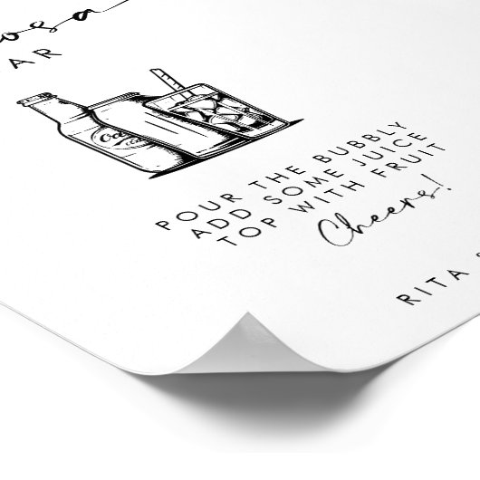 Chic Modern Script Mimosa Bar Wedding Sign Poster (Ecke)