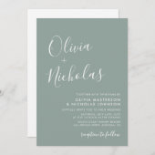 Chic Modern Script Monogram Sage Green Wedding Einladung (Vorne/Hinten)