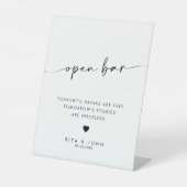 Chic Modern Script Open Bar Wedding Sign Sockelschild (Vorderseite)