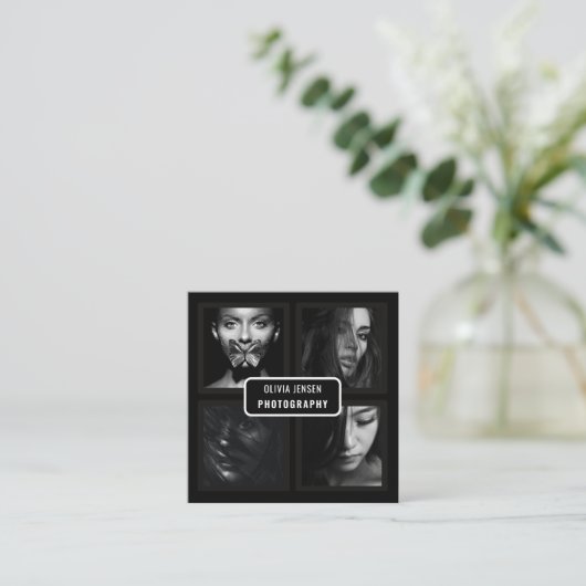 Chic Modern Script Typografy Simple Fotograf Quadratische Visitenkarte (Stehend Vorderseite)