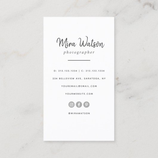 Chic Modern Script Typografy Simple Fotograf Visitenkarte (Rückseite)
