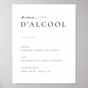 Chic Modern Script Wedding Bar Menu Sign Französ Poster