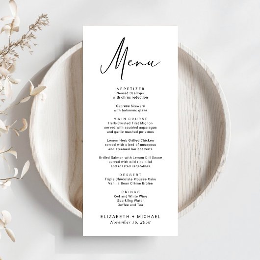 Chic Modern Script Wedding Menükarte