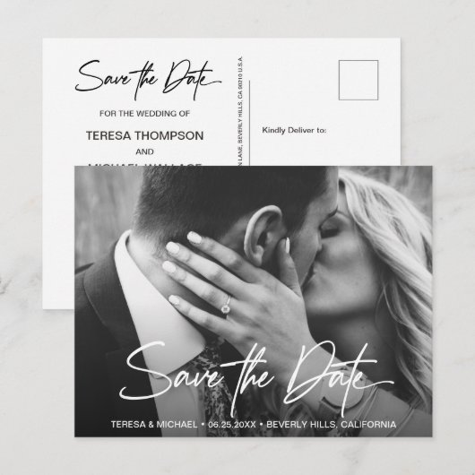 Chic Modern Script Wedding Save the Date Foto Postkarte (Vorne/Hinten)