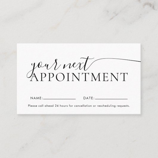 Chic Modern Script White Appointing Card Terminkarte (Vorderseite)