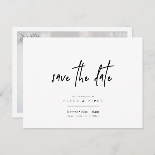 Chic+Modern Signature Script, Save the Date Postkarte (Vorne/Hinten)