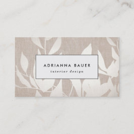 Chic Modern Silver Blätter Nature Tan Linen Ausseh Visitenkarte