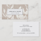 Chic Modern Silver Blätter Nature Tan Linen Ausseh Visitenkarte (Vorne/Hinten)