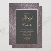 Chic Modern Silver Glitzer dick Border Sweet 16 Einladung (Vorne/Hinten)